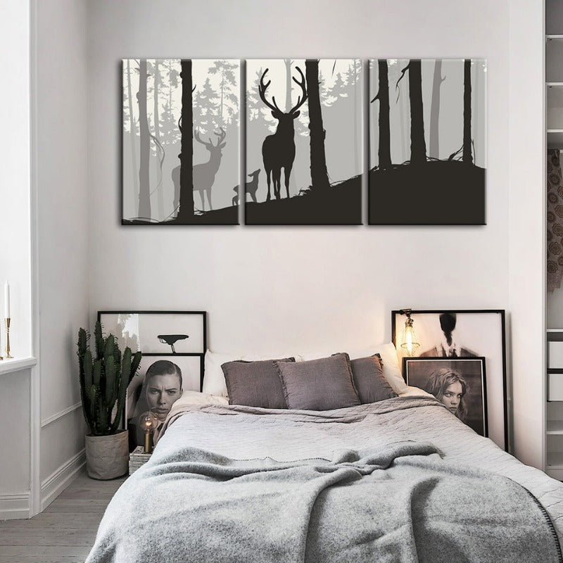 Silhouette Deer Family-Canvas Wall Art Painting 3 Pieces | Bowlift