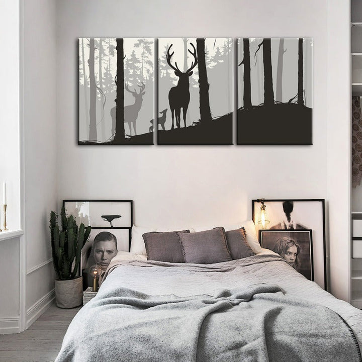 Silhouette Deer Family-Canvas Wall Art Painting 3 Pieces | Bowlift