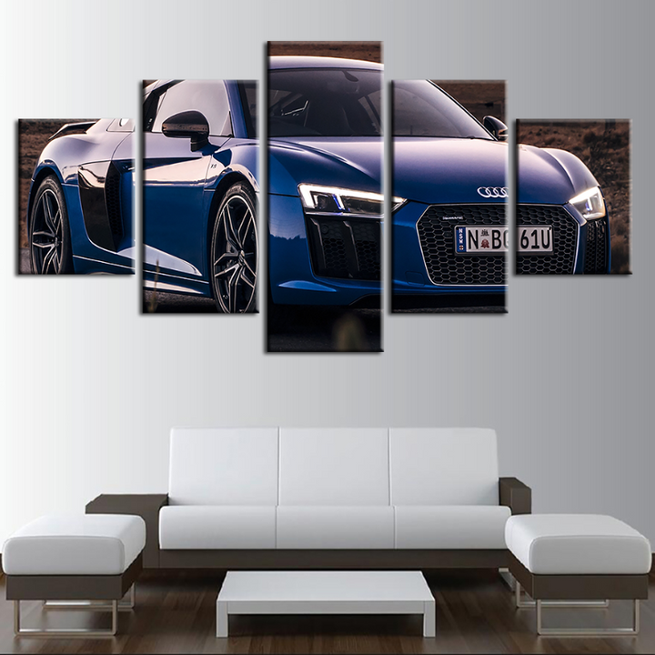5 Piece Close Up Blue Metallic Car - Canvas Wall Art Painting | Bowlift