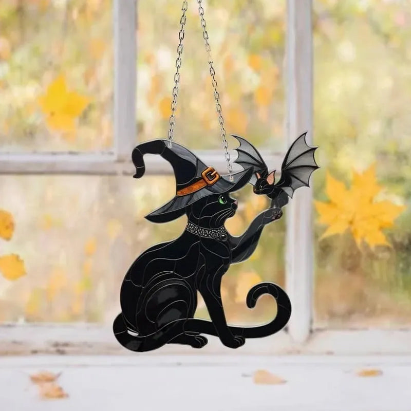 BowLift | Black Cat Touching Bat Window Hanging