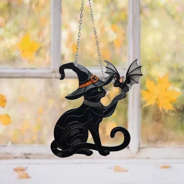 BowLift | Black Cat Touching Bat Window Hanging