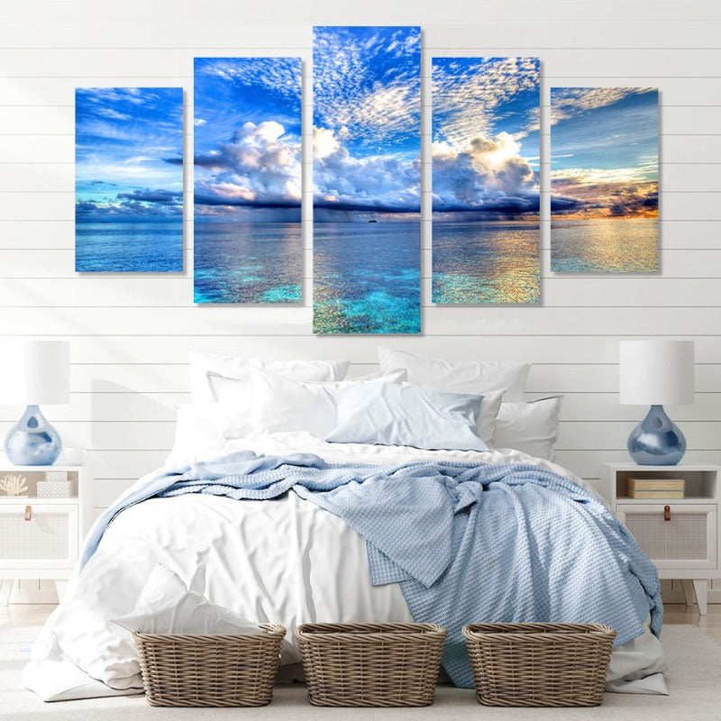 5 Piece Beautiful Blue Sea Landscape - Canvas Wall Art Painting | Bowlift