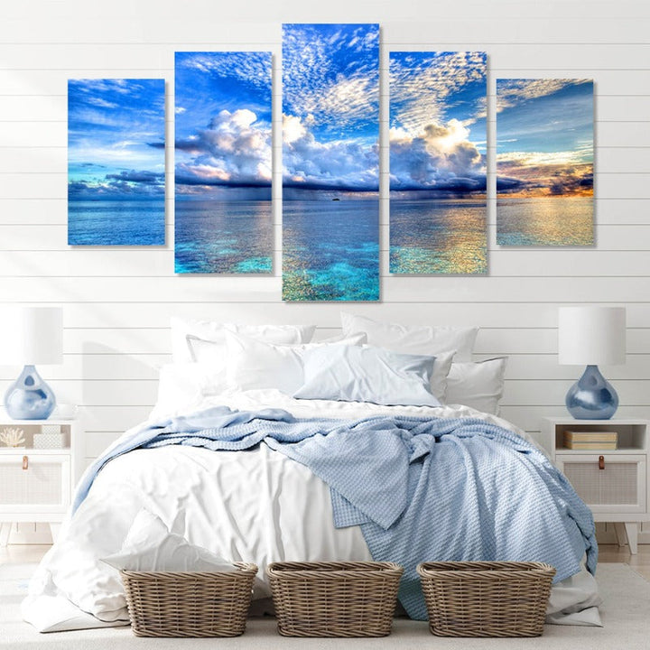 5 Piece Beautiful Blue Sea Landscape - Canvas Wall Art Painting | Bowlift