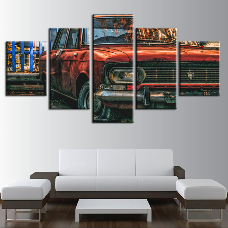 5 Piece Red Dented Vintage Car - Canvas Wall Art Painting | Bowlift