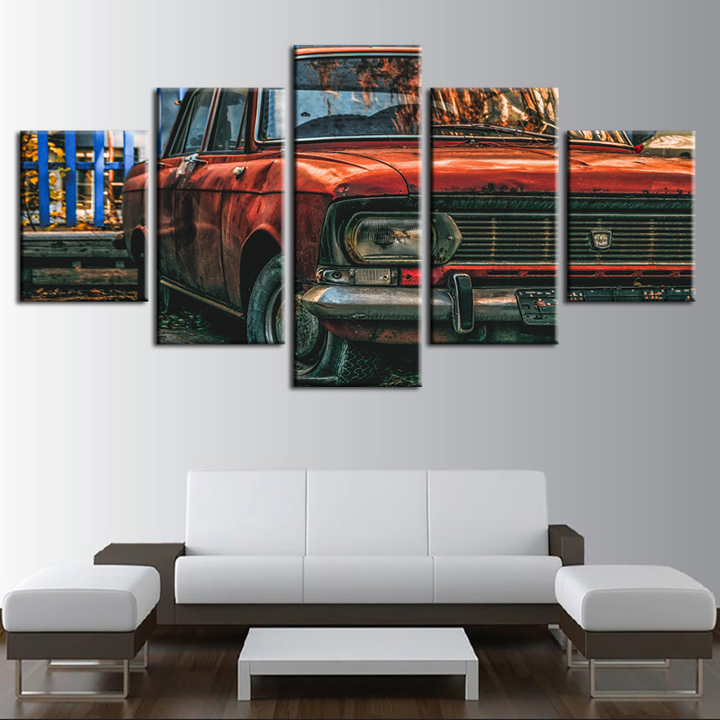 5 Piece Red Dented Vintage Car - Canvas Wall Art Painting | Bowlift