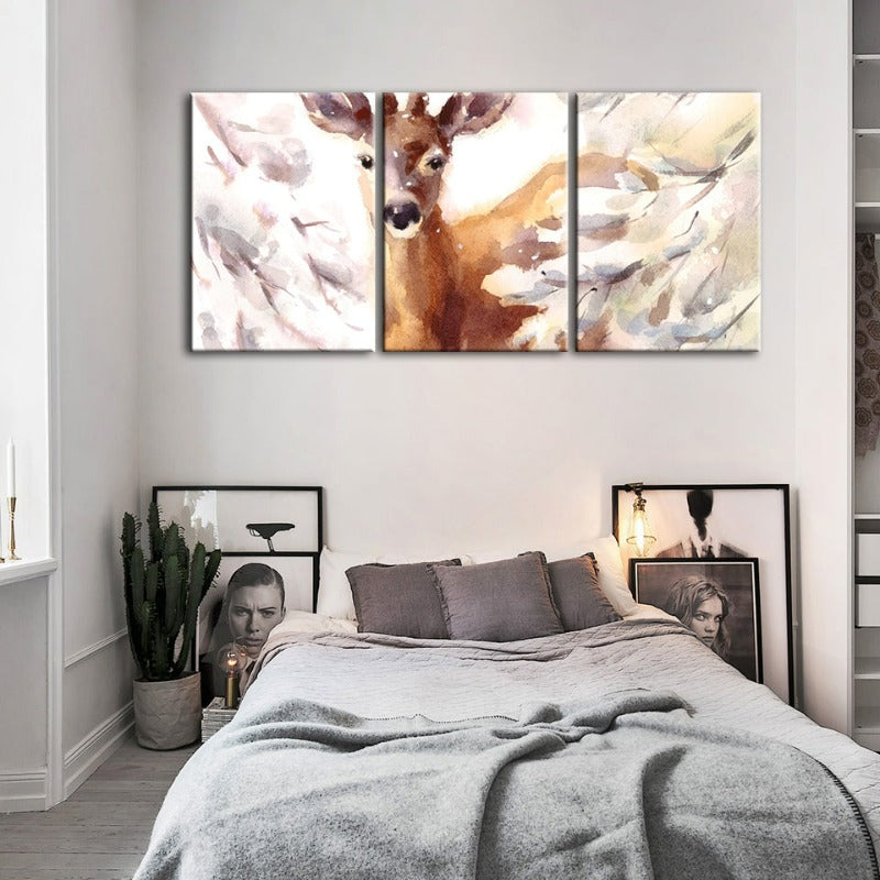 Young Elegant Deer-Canvas Wall Art Painting 3 Pieces | Bowlift