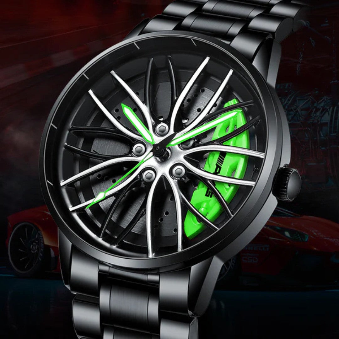 Racing-Inspired Watch with Rotating Dial and Luminescent Detail