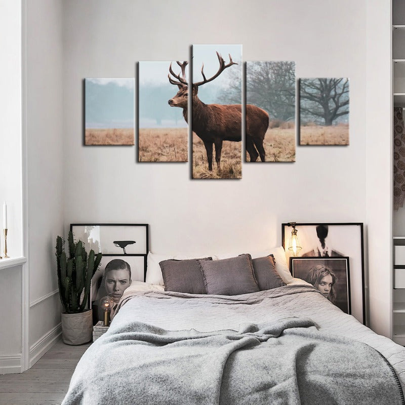 5 Piece Regal Deer in the Plains - Canvas Wall Art Painting | Bowlift
