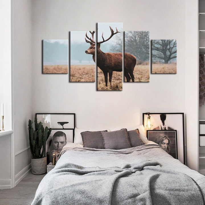 5 Piece Regal Deer in the Plains - Canvas Wall Art Painting | Bowlift