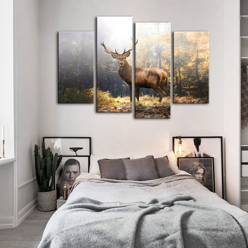 4 Piece Majestic Deer in the Woods - Canvas Wall Art Painting | Bowlift