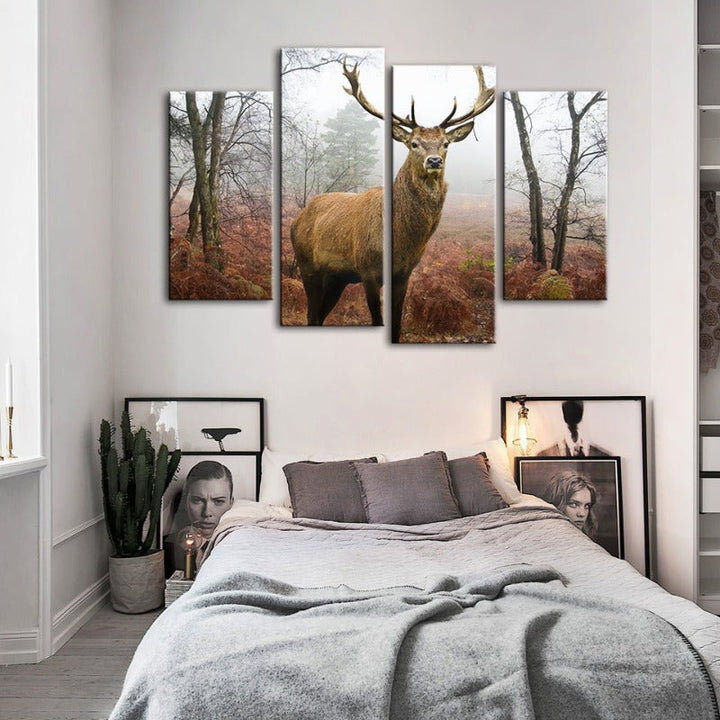 4 Piece Misty Fall Deer - Canvas Wall Art Painting | Bowlift
