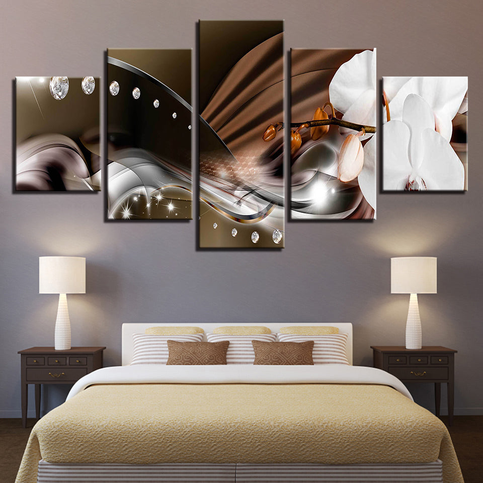 White Orchids & Caffeine Aesthetic 5 Piece - Canvas Wall Art Painting | Bowlift