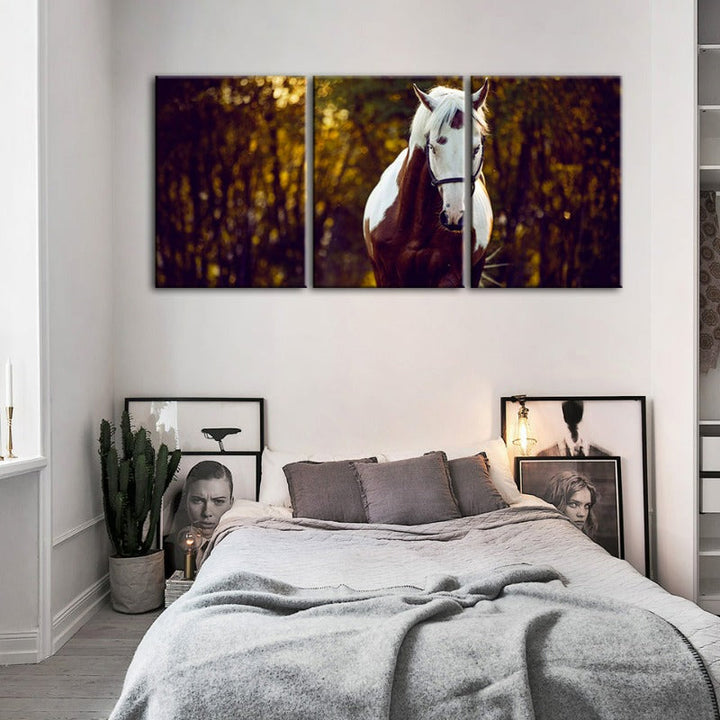 Courtly Overo Horse-Canvas Wall Art Painting 3 Pieces | Bowlift