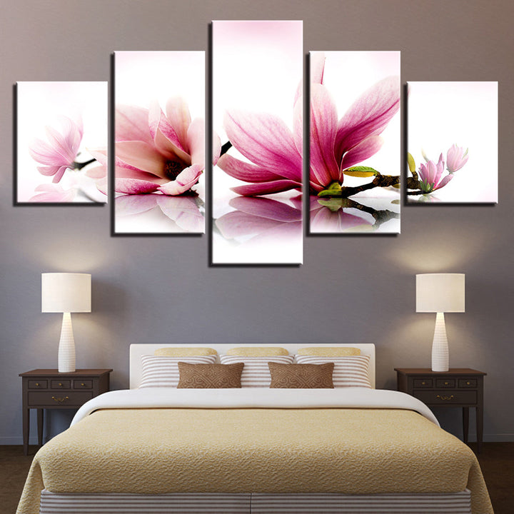 Tranquil Pink Magnolia Branches 5 Piece - Canvas Wall Art Painting | Bowlift