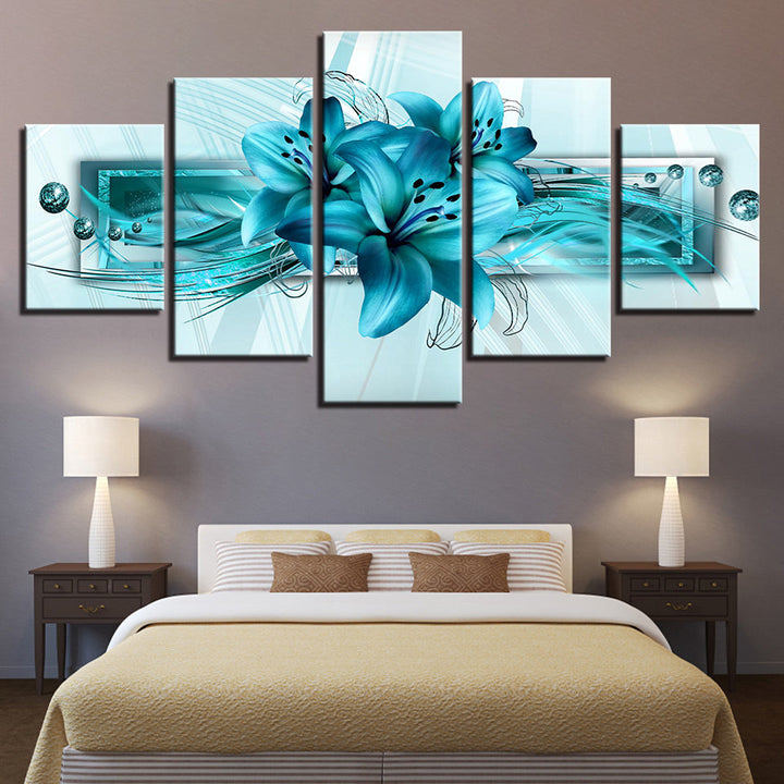 Vivid Blue Lilies 5 Piece - Canvas Wall Art Painting | Bowlift