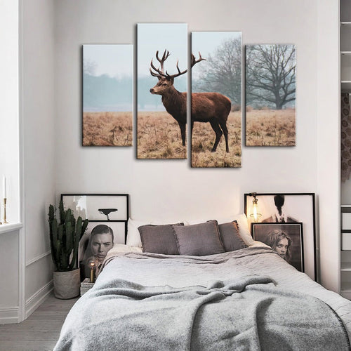 4 Piece Regal Deer in the Plains - Canvas Wall Art Painting | Bowlift
