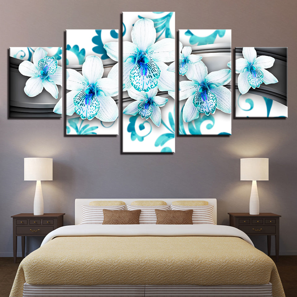 Piece Blue Hue White Flower - Canvas Wall Art Painting | Bowlift