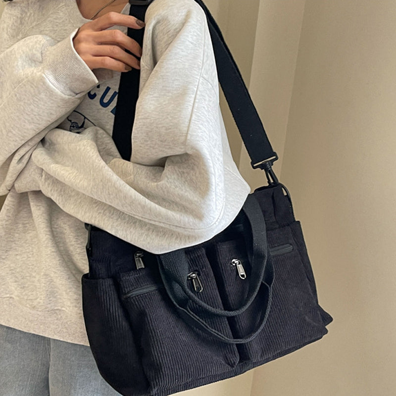 Single-colored Corduroy Tote Bag | Bowlift