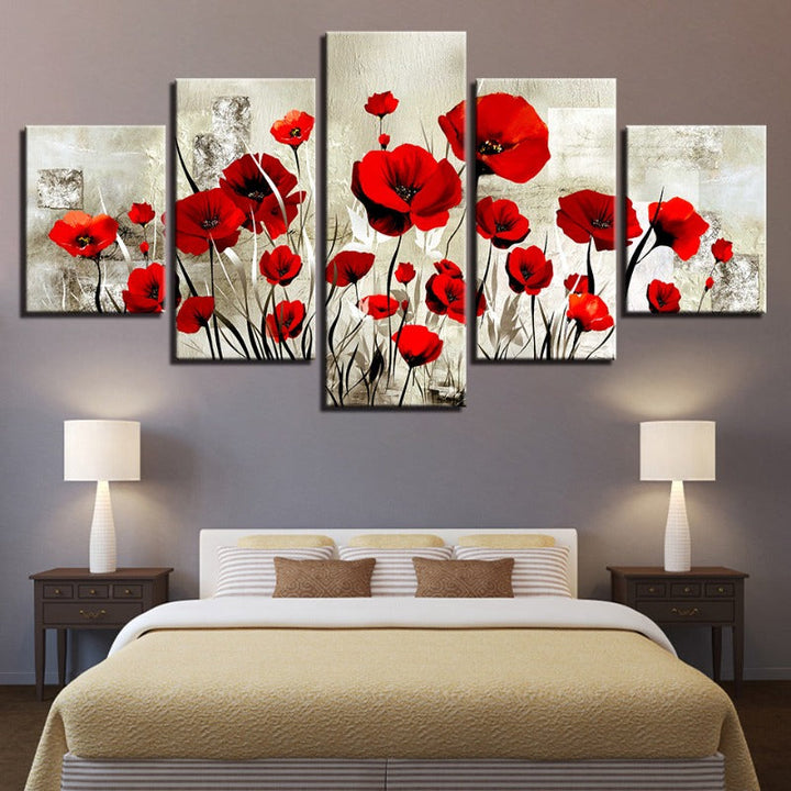 5 Piece Red Tulip Flower - Canvas Wall Art Painting | Bowlift