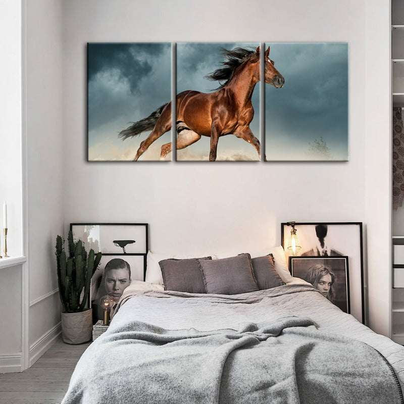 Brown Horse in Desert - Canvas Wall Art Painting 3 Pieces | Bowlift