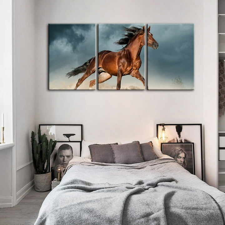Brown Horse in Desert - Canvas Wall Art Painting 3 Pieces | Bowlift