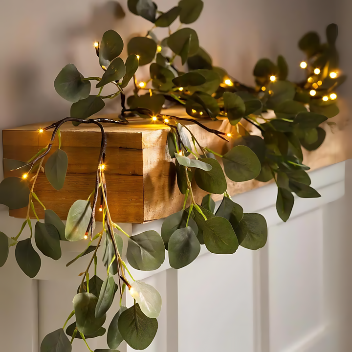 Battery-Operated Lighted Artificial Eucalyptus Garland or Branch Décor - Effortless ambiance for any occasion. Bowlift