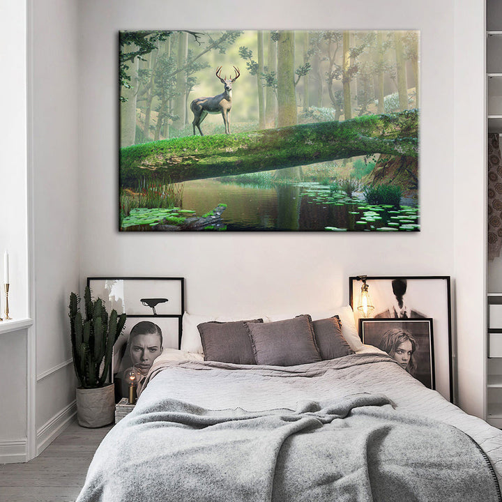 Enchanted Forest Deer - Canvas Wall Art Painting | Bowlift