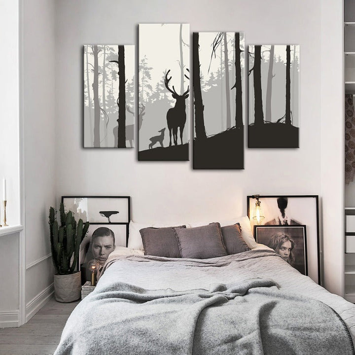 4 Piece Silhouette Deer Family - Canvas Wall Art Painting | Bowlift
