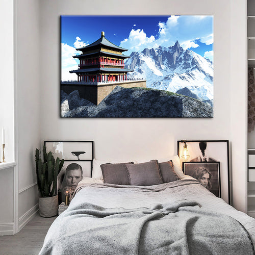 Temple In The Mountains - Canvas Wall Art Painting | Bowlift