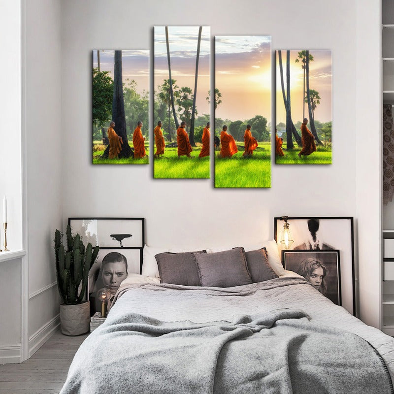 4 Piece Relaxing Monks- Canvas Wall Art Painting | Bowlift