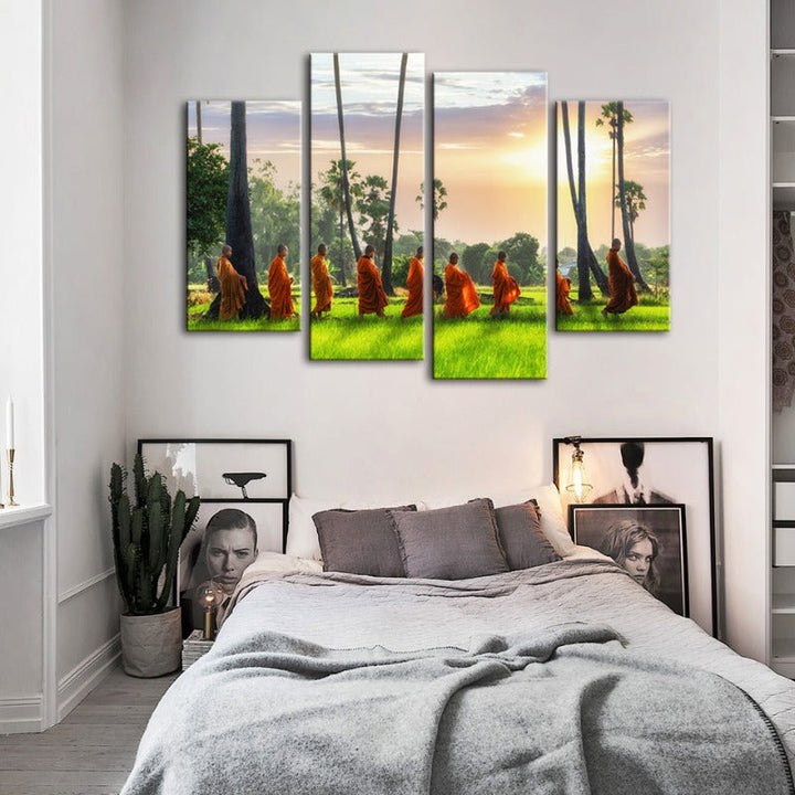 4 Piece Relaxing Monks- Canvas Wall Art Painting | Bowlift
