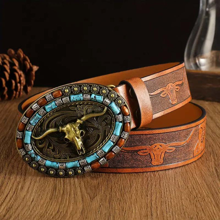 BowLift | Retro Punk Embossed Western Denim Belt