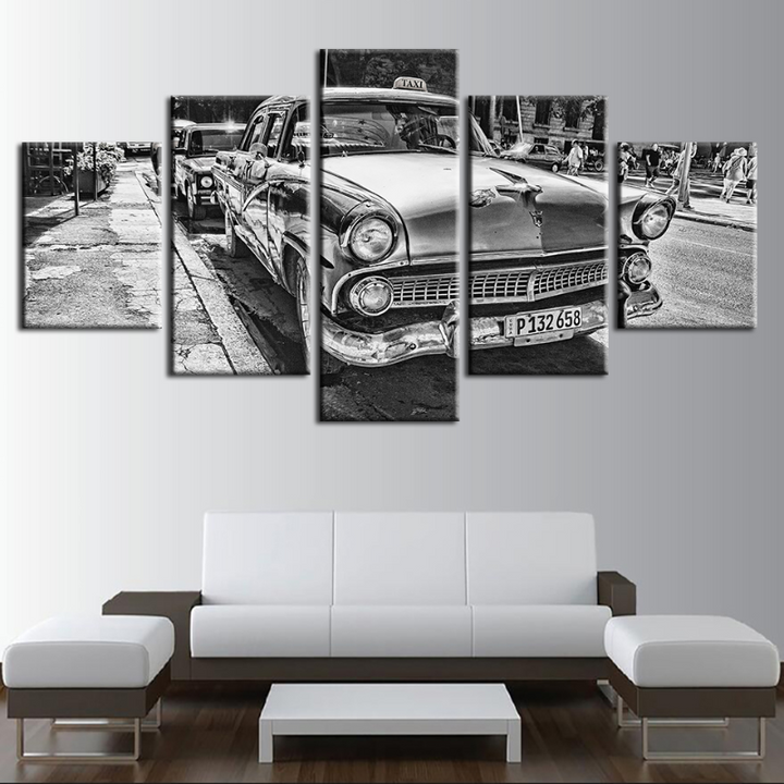 5 Piece Black & White Vintage Car - Canvas Wall Art Painting | Bowlift