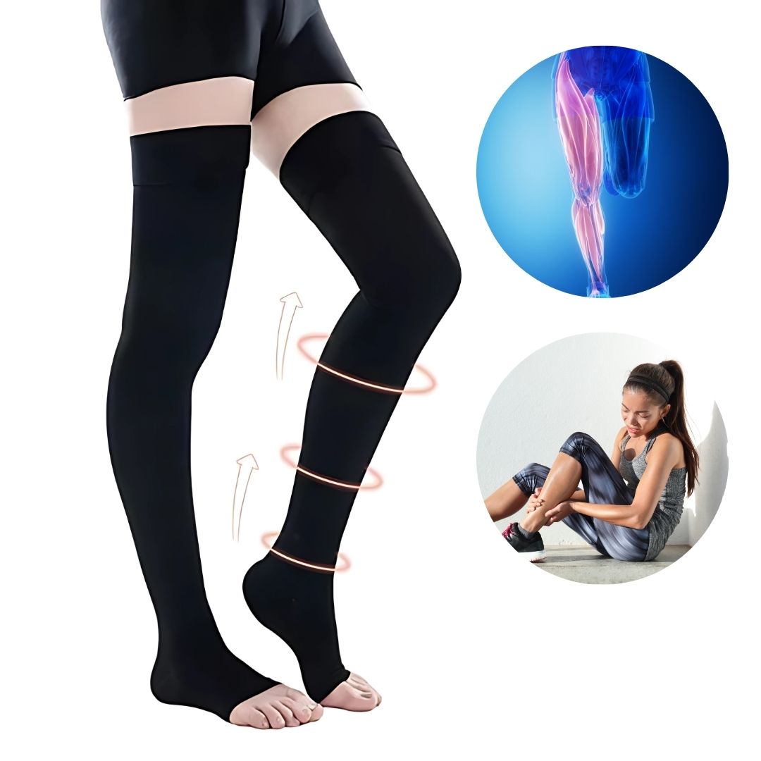 FlexiSupport | Toeless Thigh Compression Stockings - Graduated Compression for Improved Circulation & Swelling Relief Bowlift