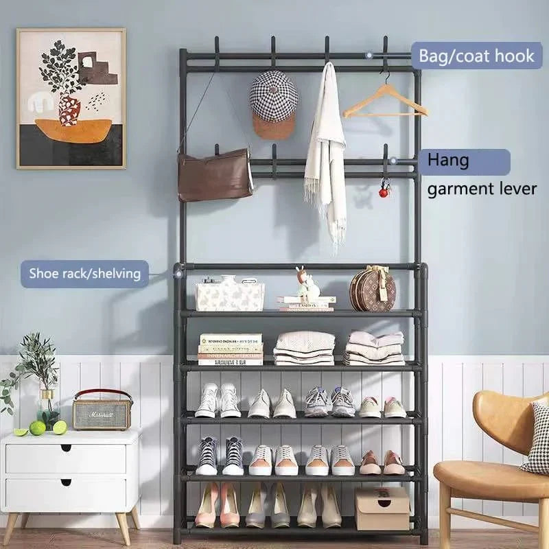Multifunction 5 Layers Shoe Rack With Clothes Rack Bowlift