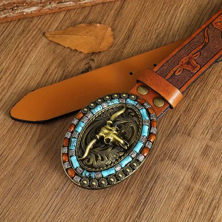 BowLift | Retro Punk Embossed Western Denim Belt