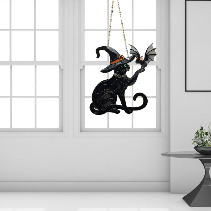 BowLift | Black Cat Touching Bat Window Hanging