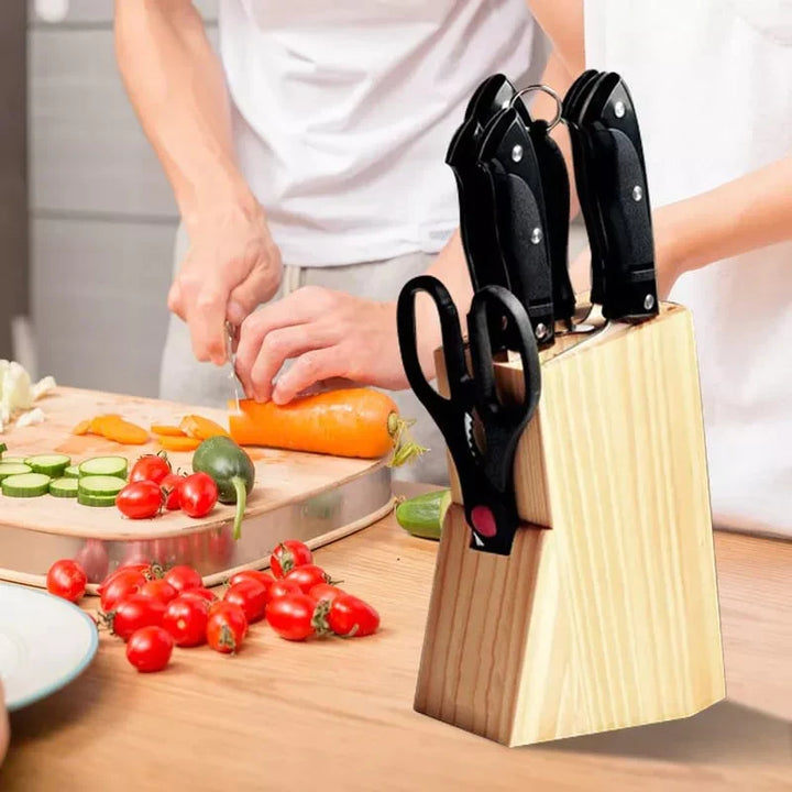 7 Pcs Knife Set With Wooden Stand Bowlift
