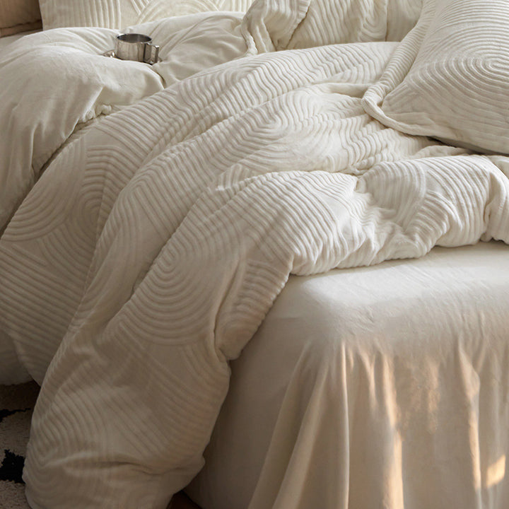Warm milk fiber fleece bedding set, solid color