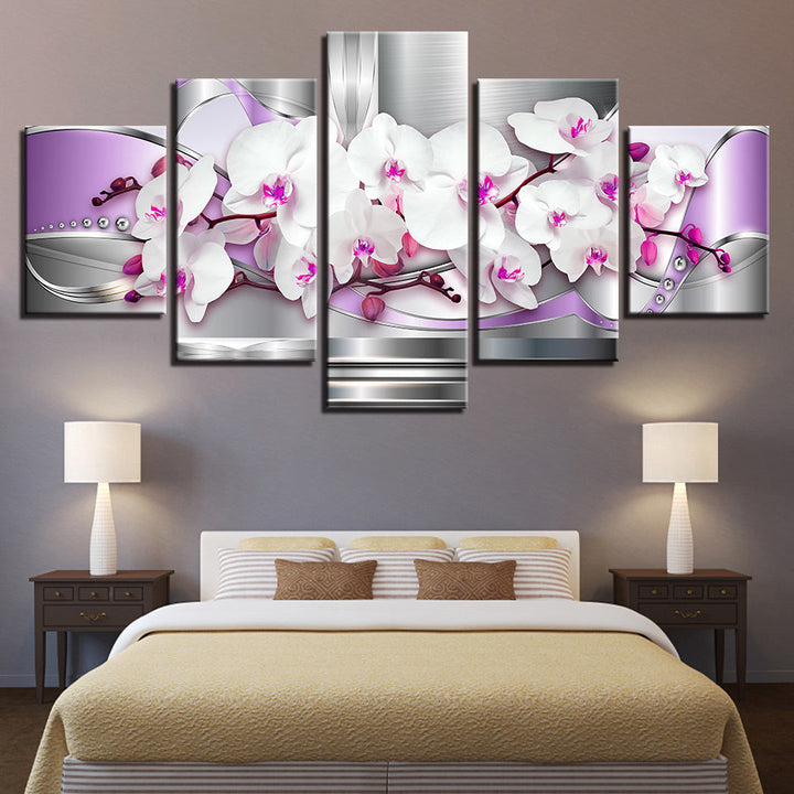Metallic White And Purple Orchids 5 Piece - Canvas Wall Art Painting | Bowlift