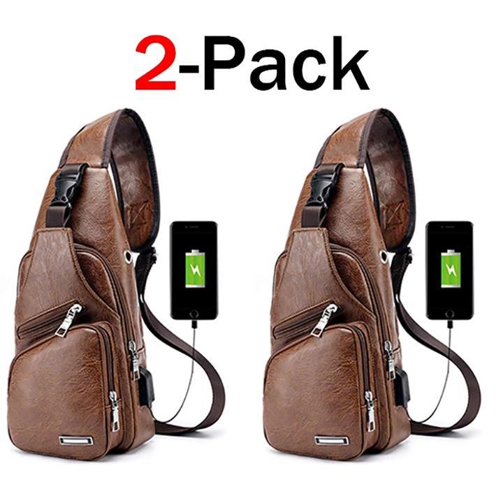 BowLift | Large Men's Leather Bag Chest Backpack Waterproof Crossbody Bag with USB