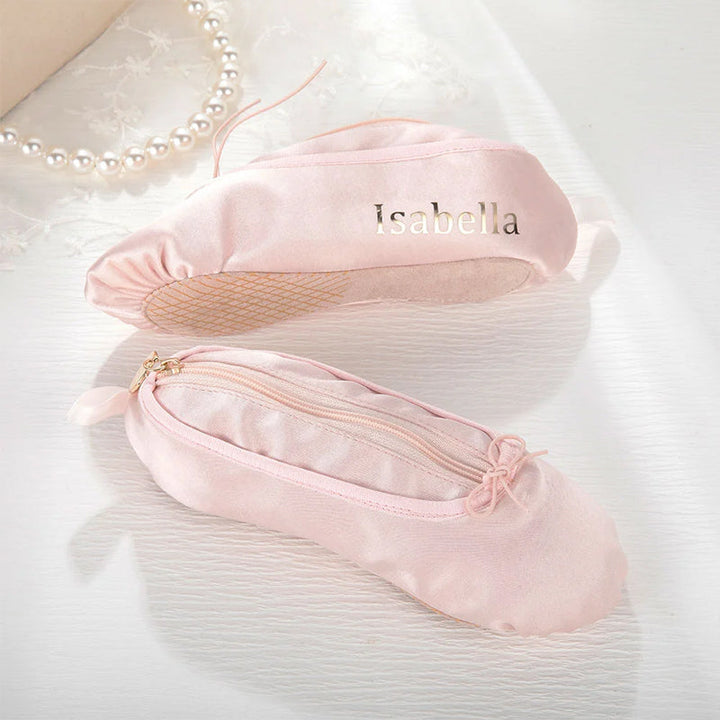 Personalized Pink Ballet Shoe Style Makeup Bag | Bowlift