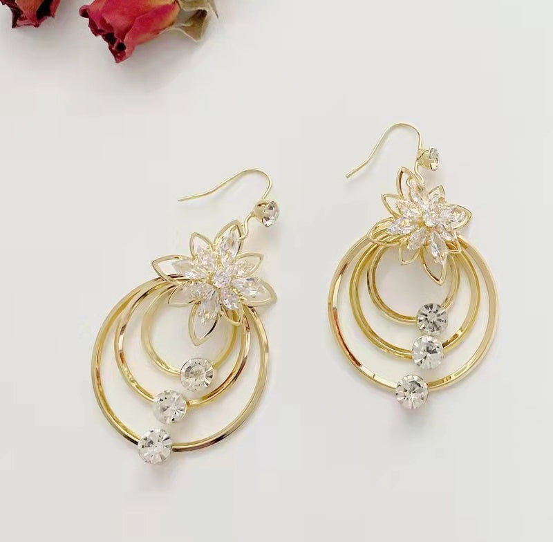 Crystal Lotus Three Ring Earrings Bowlift