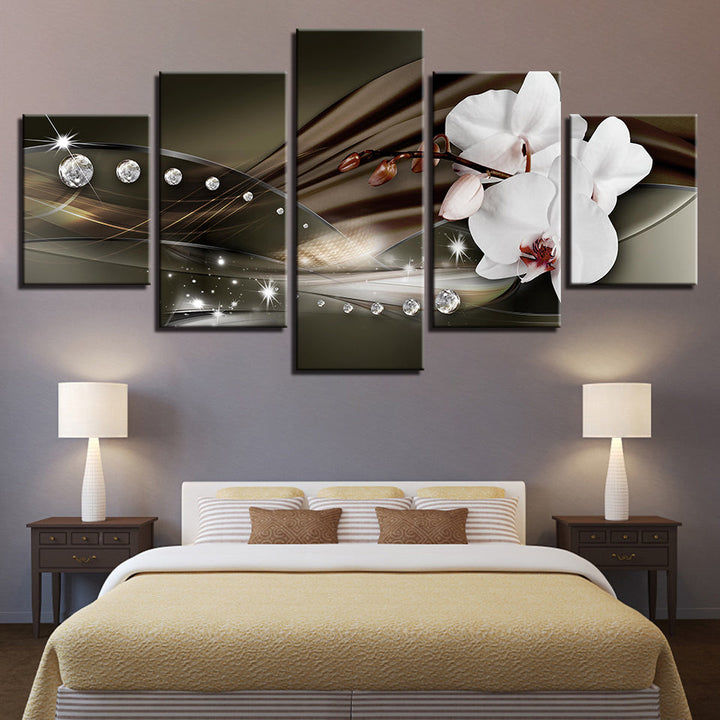 White Orchids And Brilliant Crystals 5 Piece - Canvas Wall Art Painting | Bowlift