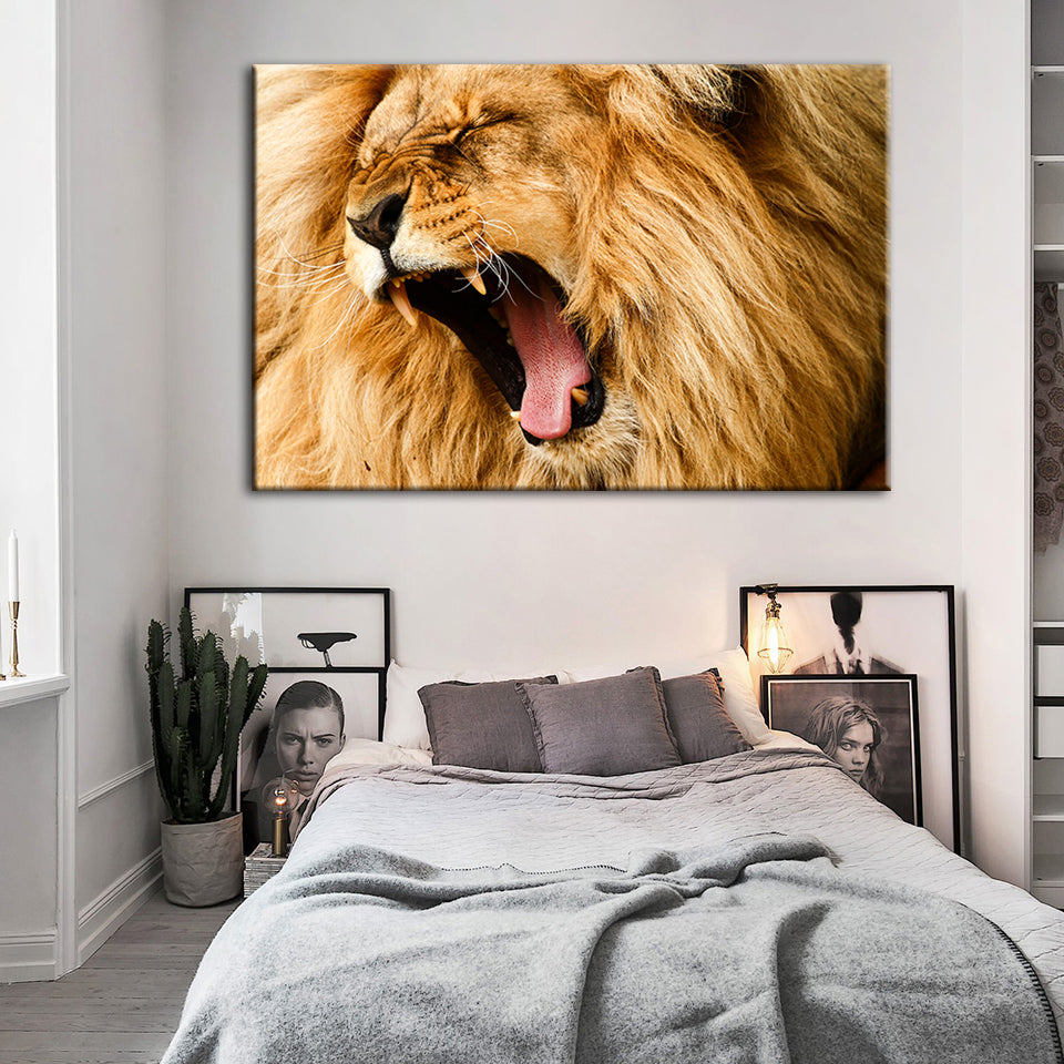 Enraged Lion's Roar - Canvas Wall Art Painting | Bowlift