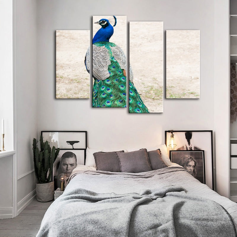 4 Piece Skirted Elegant Peacock - Canvas Wall Art Painting | Bowlift