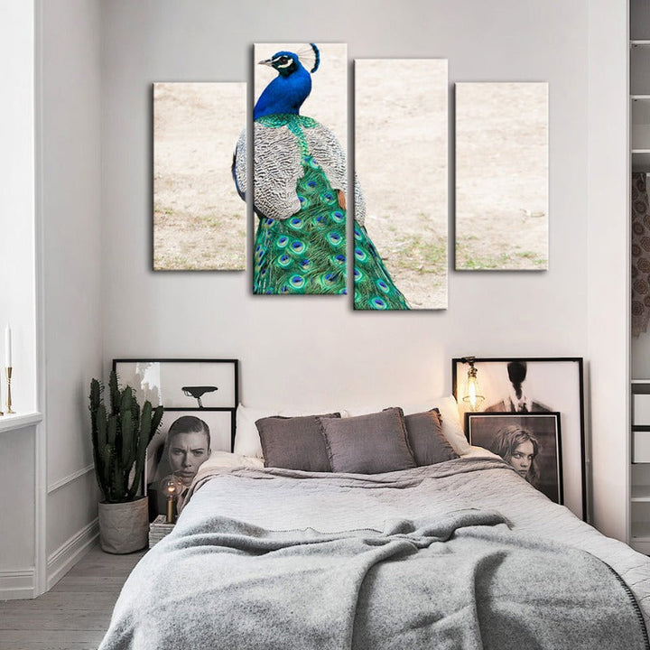 4 Piece Skirted Elegant Peacock - Canvas Wall Art Painting | Bowlift