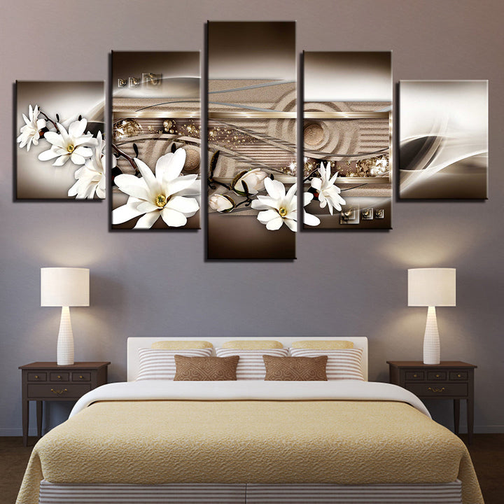 Sand Backed White Magnolias 5 Piece - Canvas Wall Art Painting | Bowlift