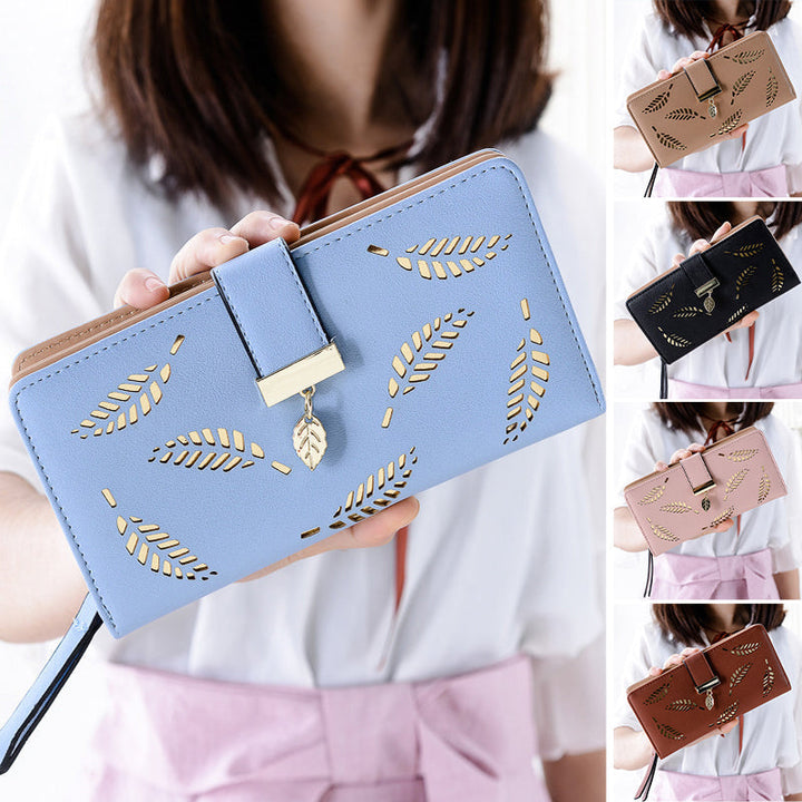 Ladies long wallet with leaf pattern | Bowlift