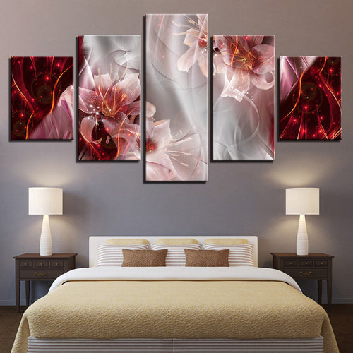 Fantastical Pink Lilies 5 Piece - Canvas Wall Art Painting | Bowlift
